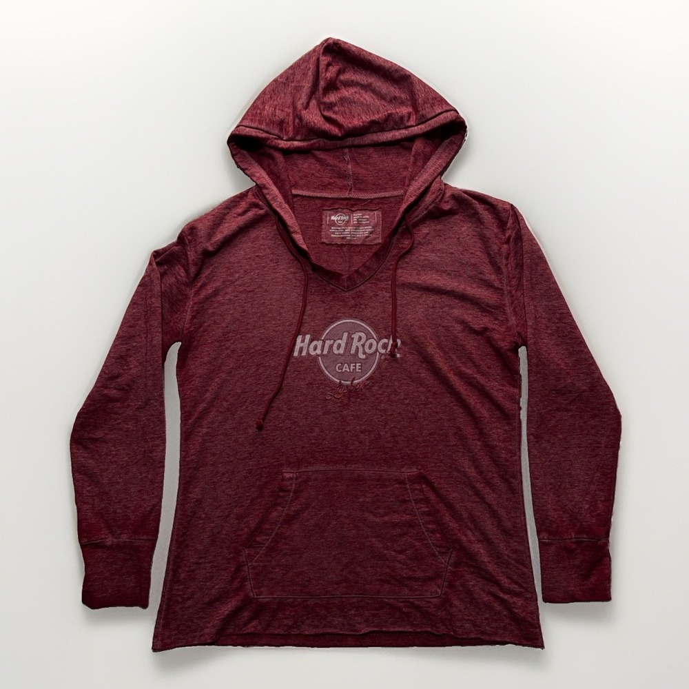 Hard Rock Cafe Sweatshirt Women's XL Burnout Hoodie Lisbon Portugal Burgundy Red